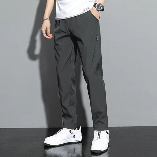 Men'S Pants 2025 Summer New Black Gray Thin Business Casual Pants Outdoor Elastic Breathable Straight Leg Sweatpants