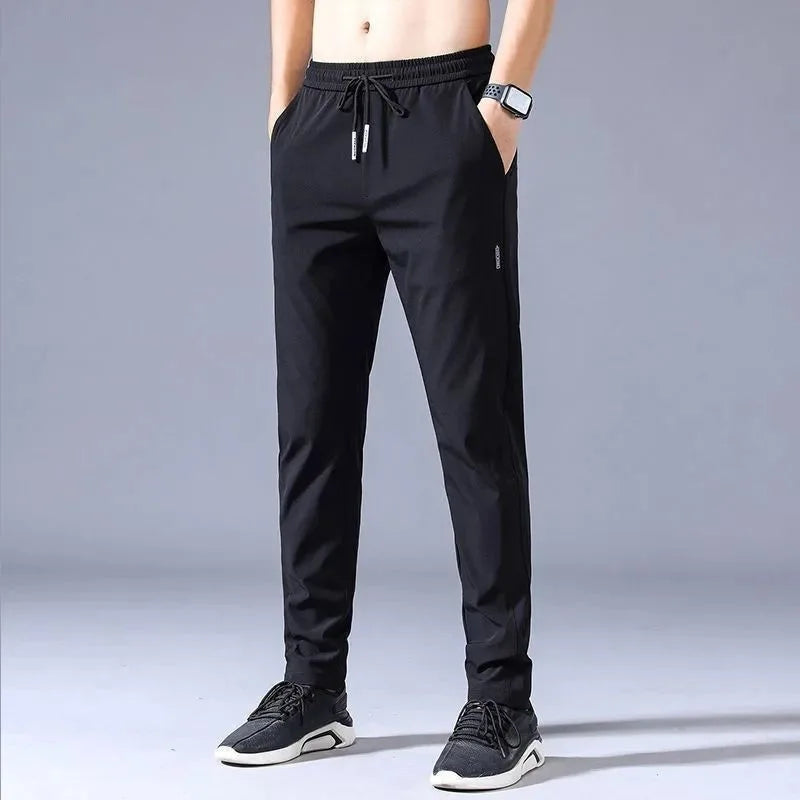 Men'S Pants 2025 Summer New Black Gray Thin Business Casual Pants Outdoor Elastic Breathable Straight Leg Sweatpants