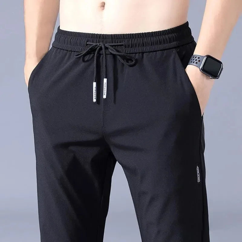 Men'S Pants 2025 Summer New Black Gray Thin Business Casual Pants Outdoor Elastic Breathable Straight Leg Sweatpants