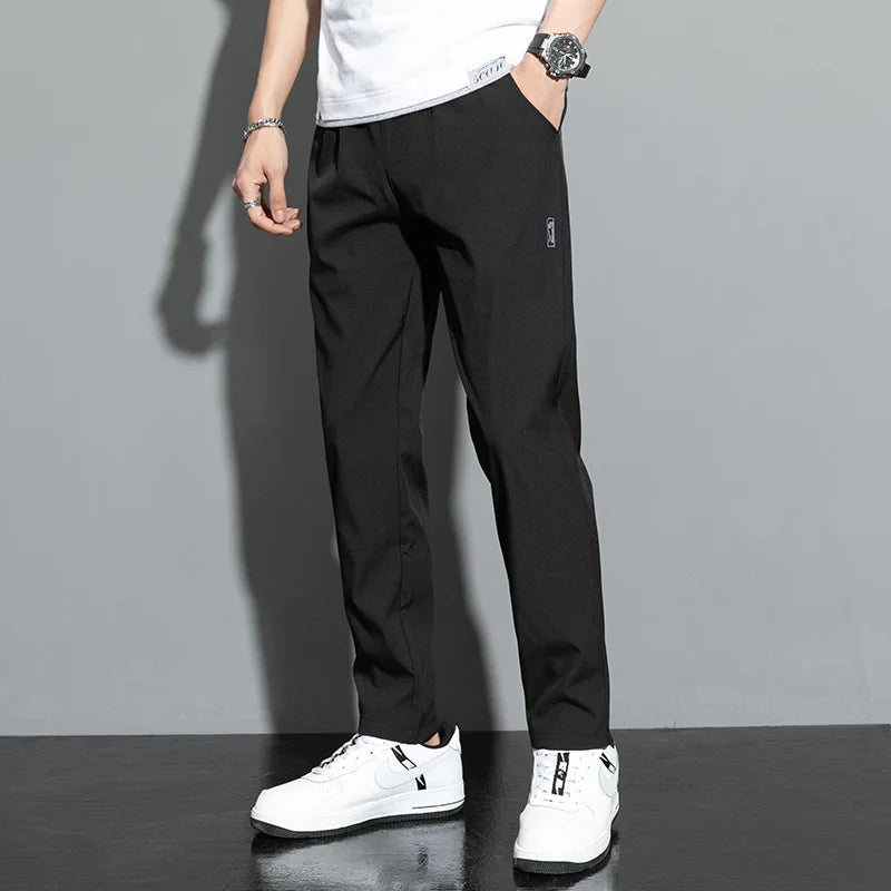Men'S Pants 2025 Summer New Black Gray Thin Business Casual Pants Outdoor Elastic Breathable Straight Leg Sweatpants