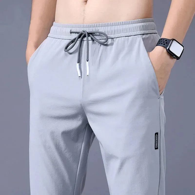 Men'S Pants 2025 Summer New Black Gray Thin Business Casual Pants Outdoor Elastic Breathable Straight Leg Sweatpants