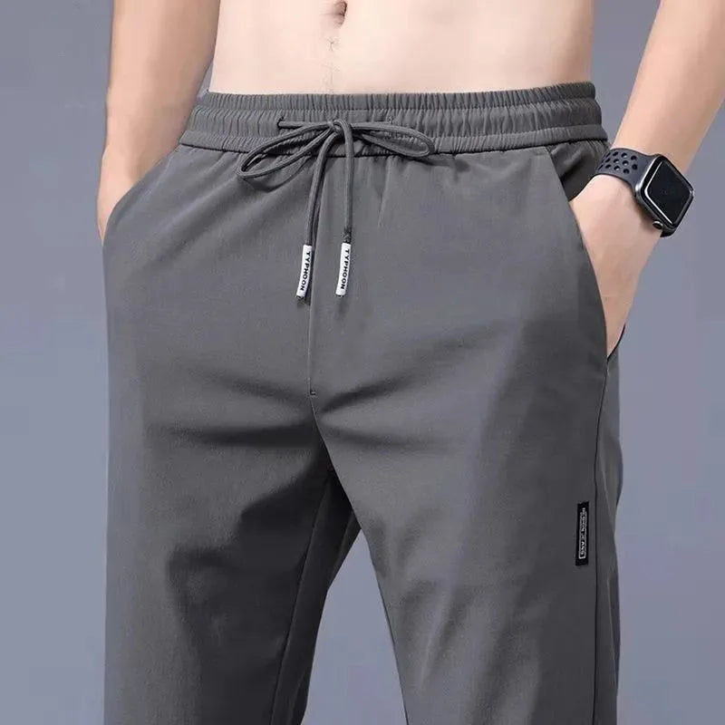 Men'S Pants 2025 Summer New Black Gray Thin Business Casual Pants Outdoor Elastic Breathable Straight Leg Sweatpants