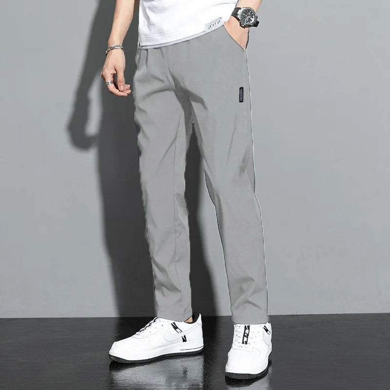 Men'S Pants 2025 Summer New Black Gray Thin Business Casual Pants Outdoor Elastic Breathable Straight Leg Sweatpants